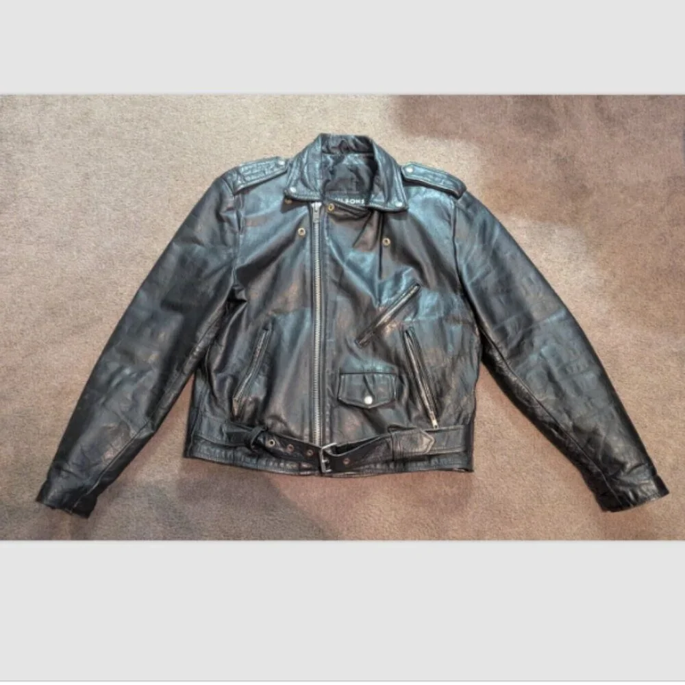 VNT Wilson's Leather Biker Black Leather Thinsulate Belted Jacket Men's Medium - Picture 1 of 6
